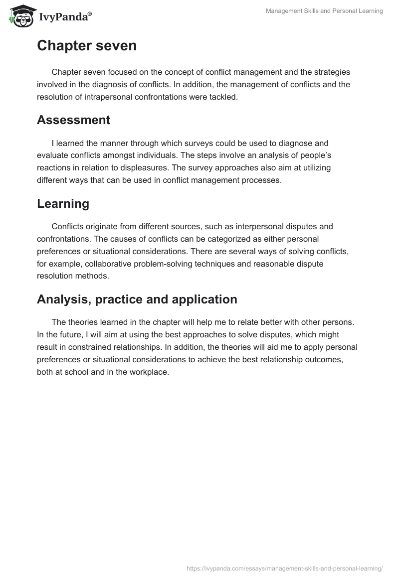 Management Skills and Personal Learning. Page 4