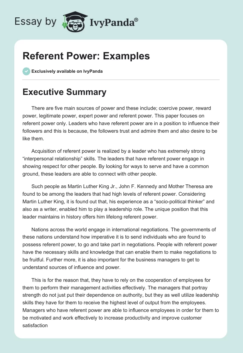 Referent Power: Examples. Page 1