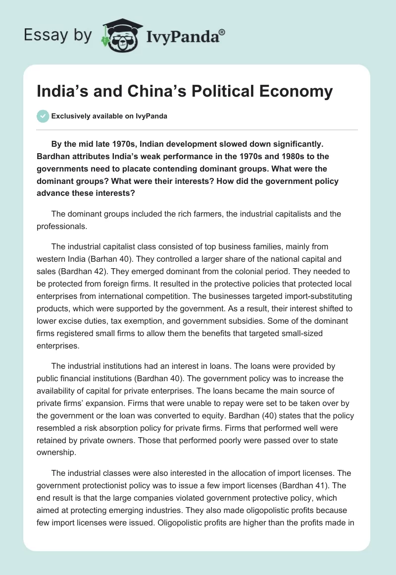 India’s and China’s Political Economy. Page 1