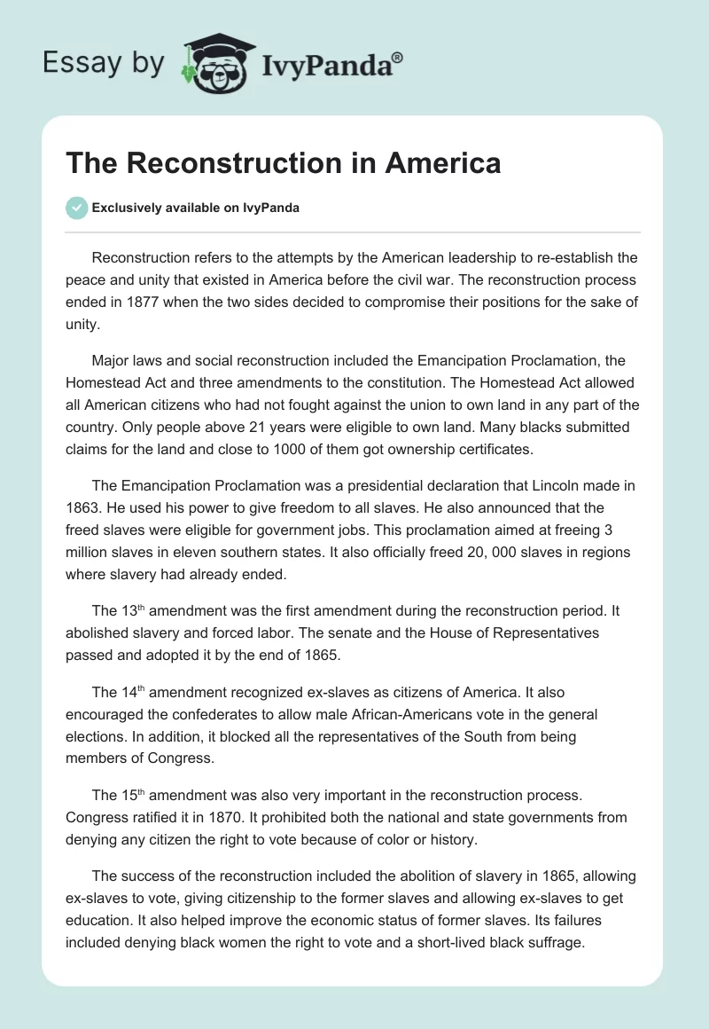 The Reconstruction in America. Page 1