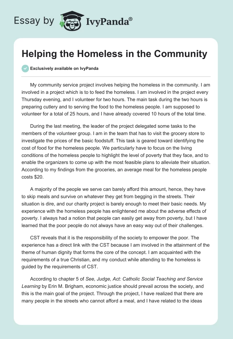 Helping the Homeless in the Community. Page 1