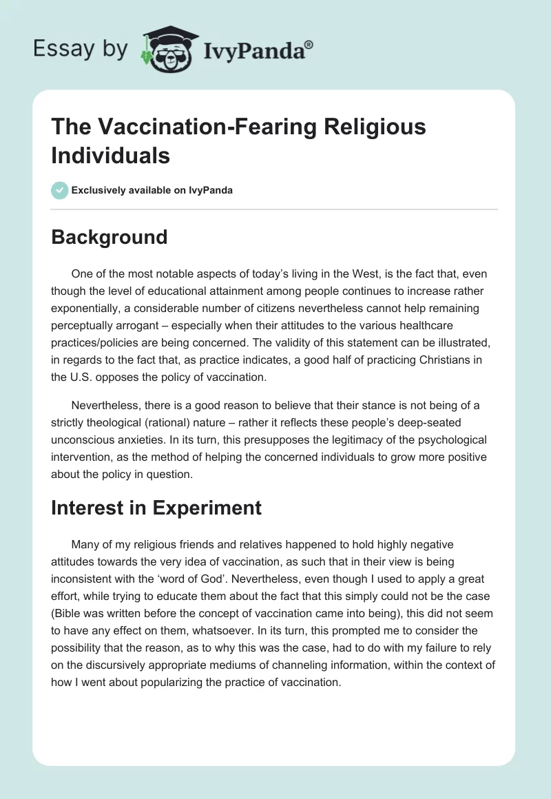 The Vaccination-Fearing Religious Individuals. Page 1