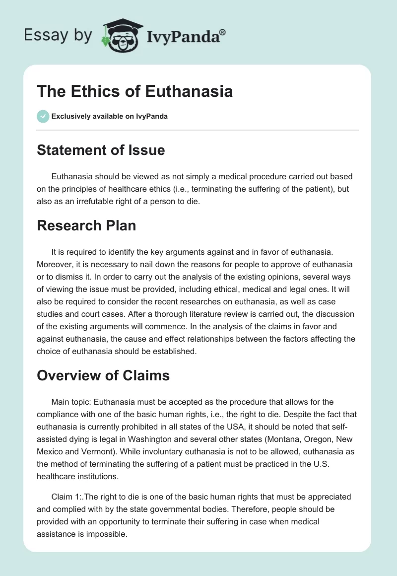 The Ethics of Euthanasia. Page 1