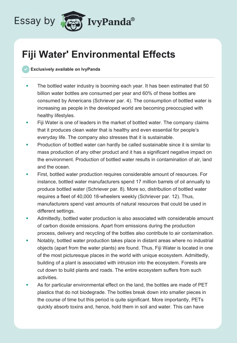 Fiji Water' Environmental Effects. Page 1