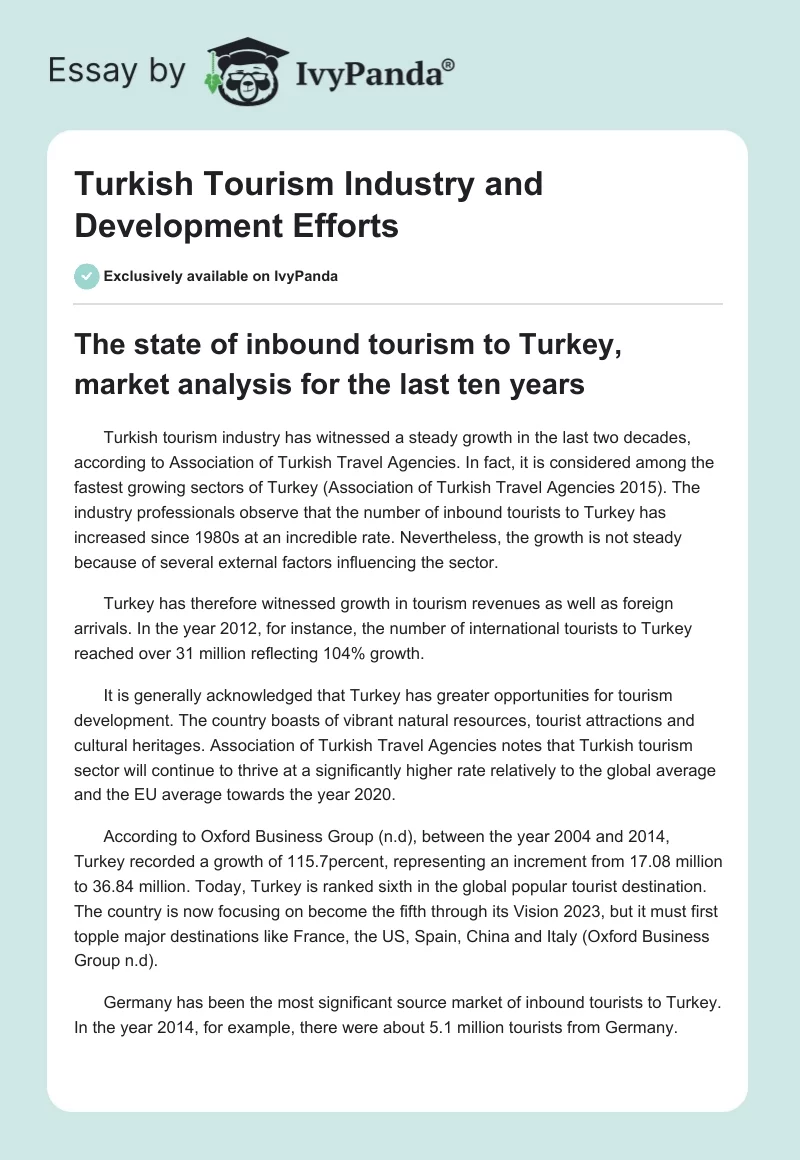 Turkish Tourism Industry and Development Efforts. Page 1
