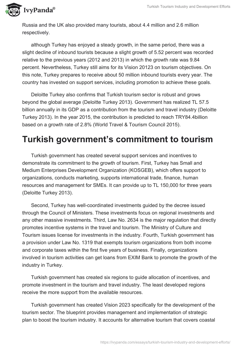 Turkish Tourism Industry and Development Efforts. Page 2