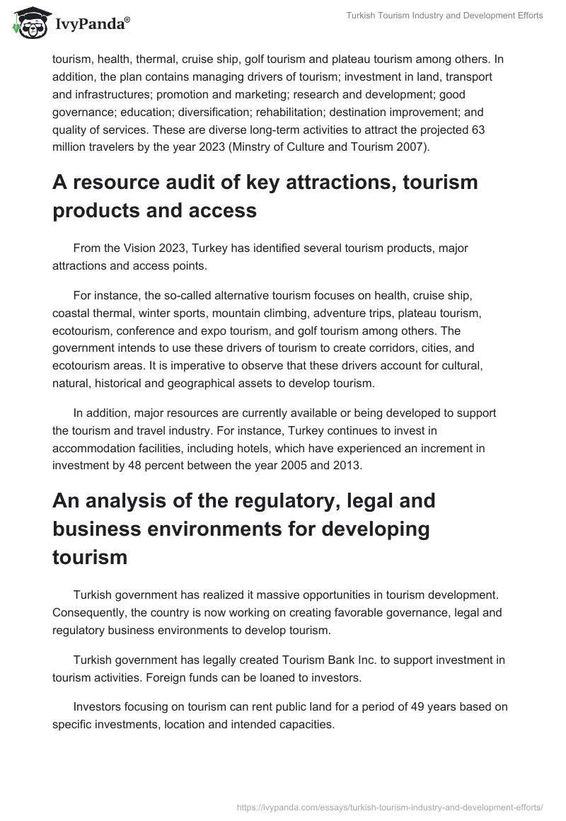 Turkish Tourism Industry and Development Efforts. Page 3