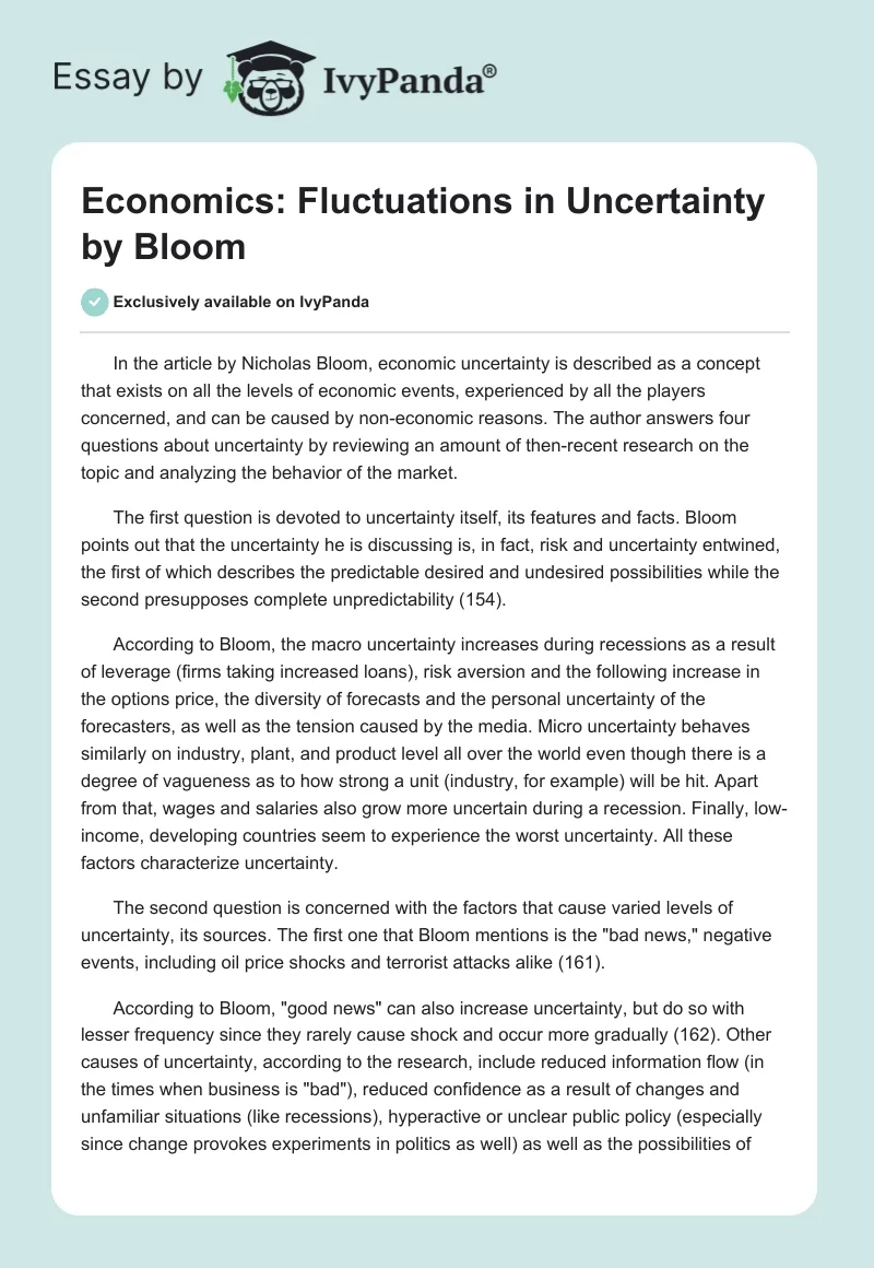 Economics: "Fluctuations in Uncertainty" by Bloom. Page 1