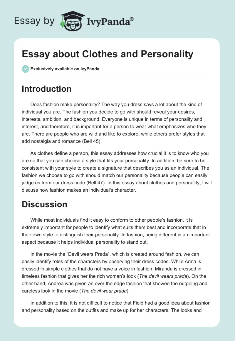 Essay about Clothes and Personality. Page 1