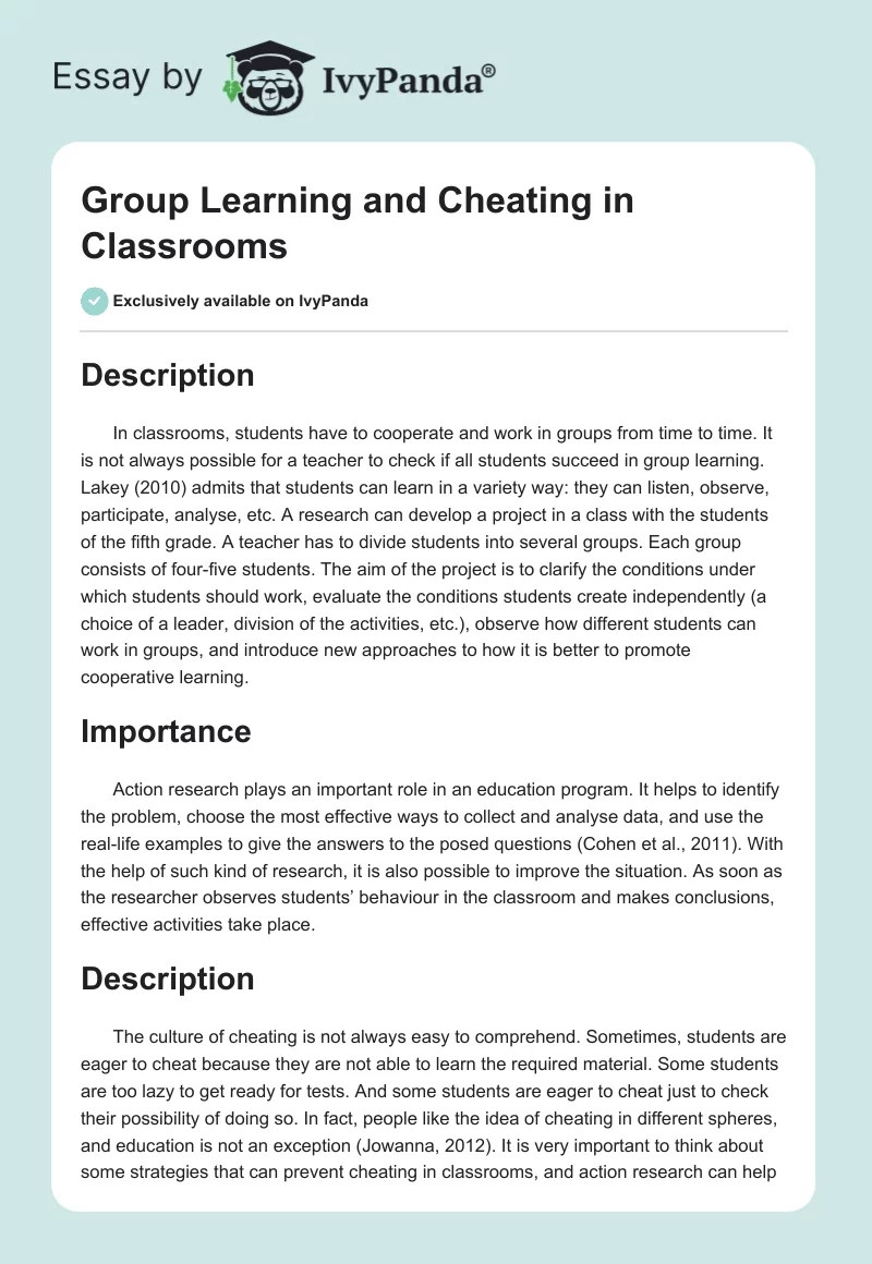 Group Learning and Cheating in Classrooms. Page 1
