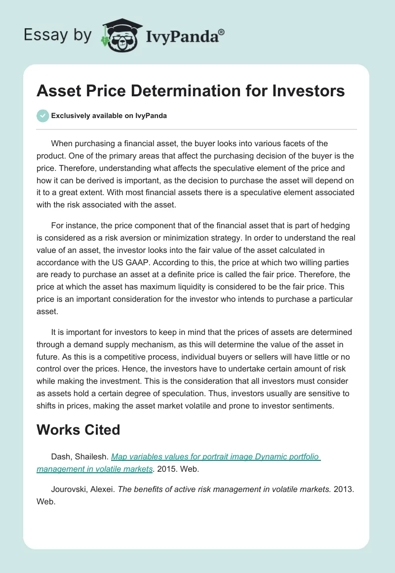 Asset Price Determination for Investors. Page 1