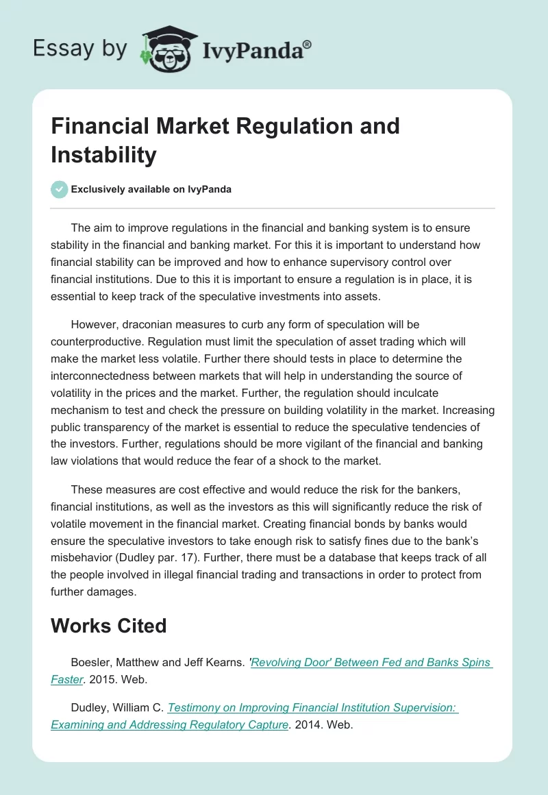 Financial Market Regulation and Instability. Page 1