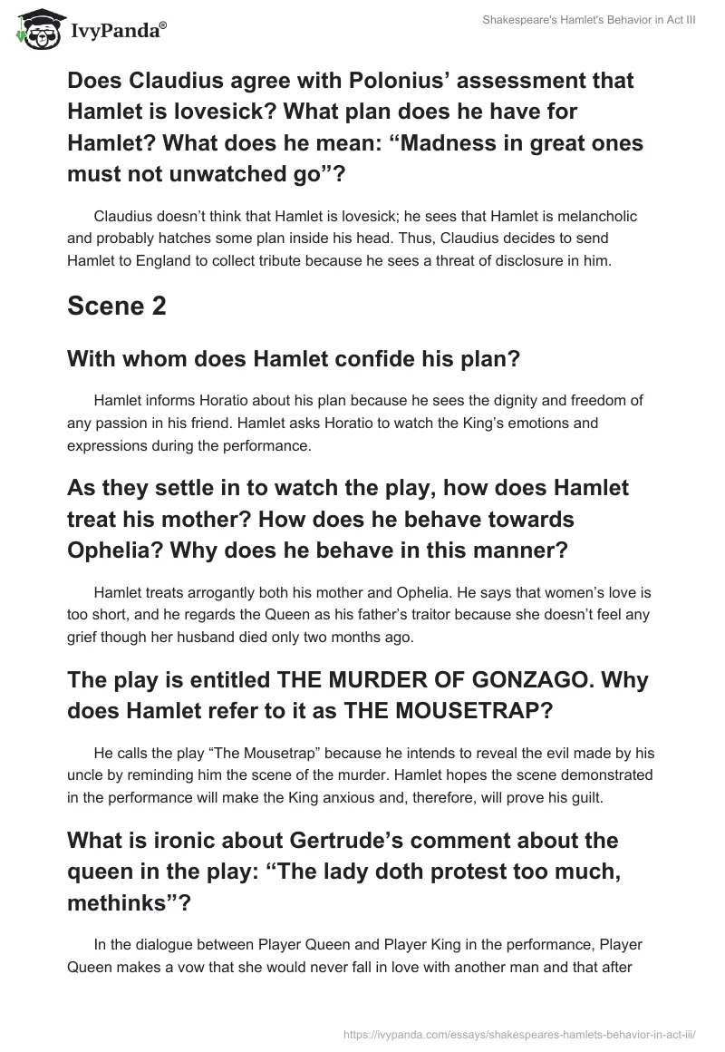 Shakespeare's Hamlet's Behavior in Act III. Page 3