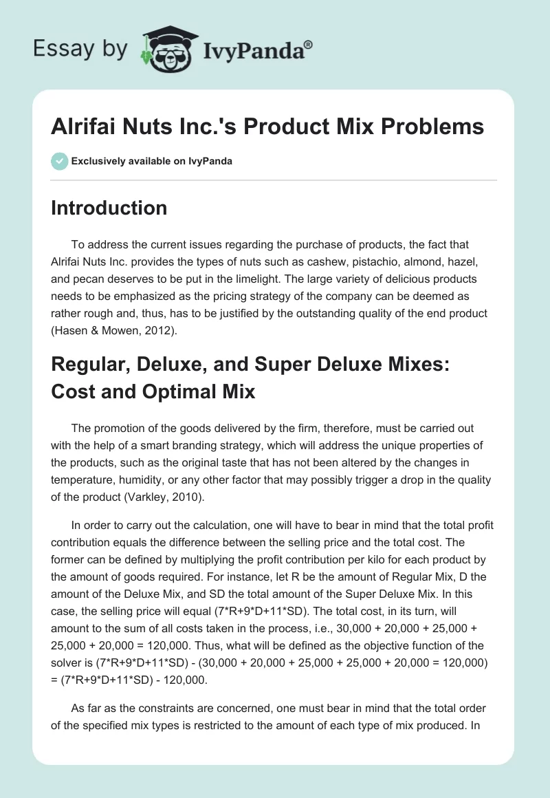 Alrifai Nuts Inc.'s Product Mix Problems. Page 1