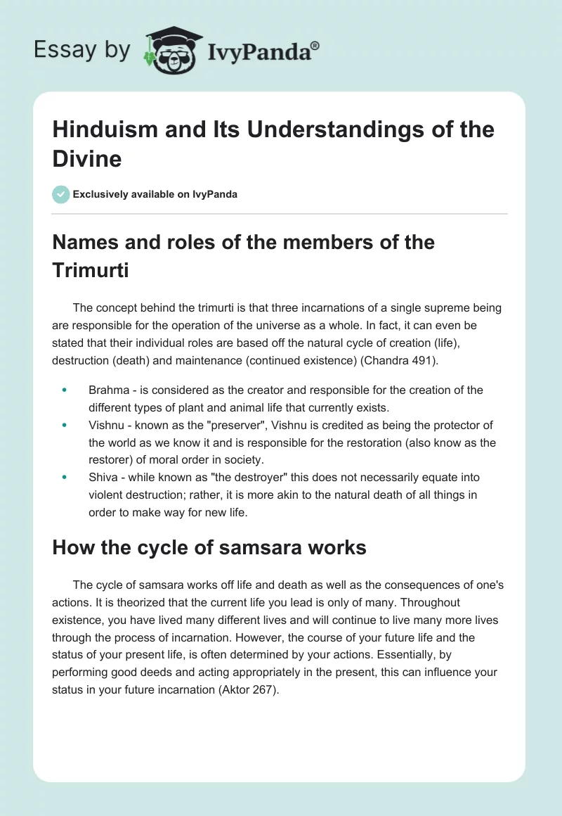 Hinduism and Its Understandings of the Divine. Page 1