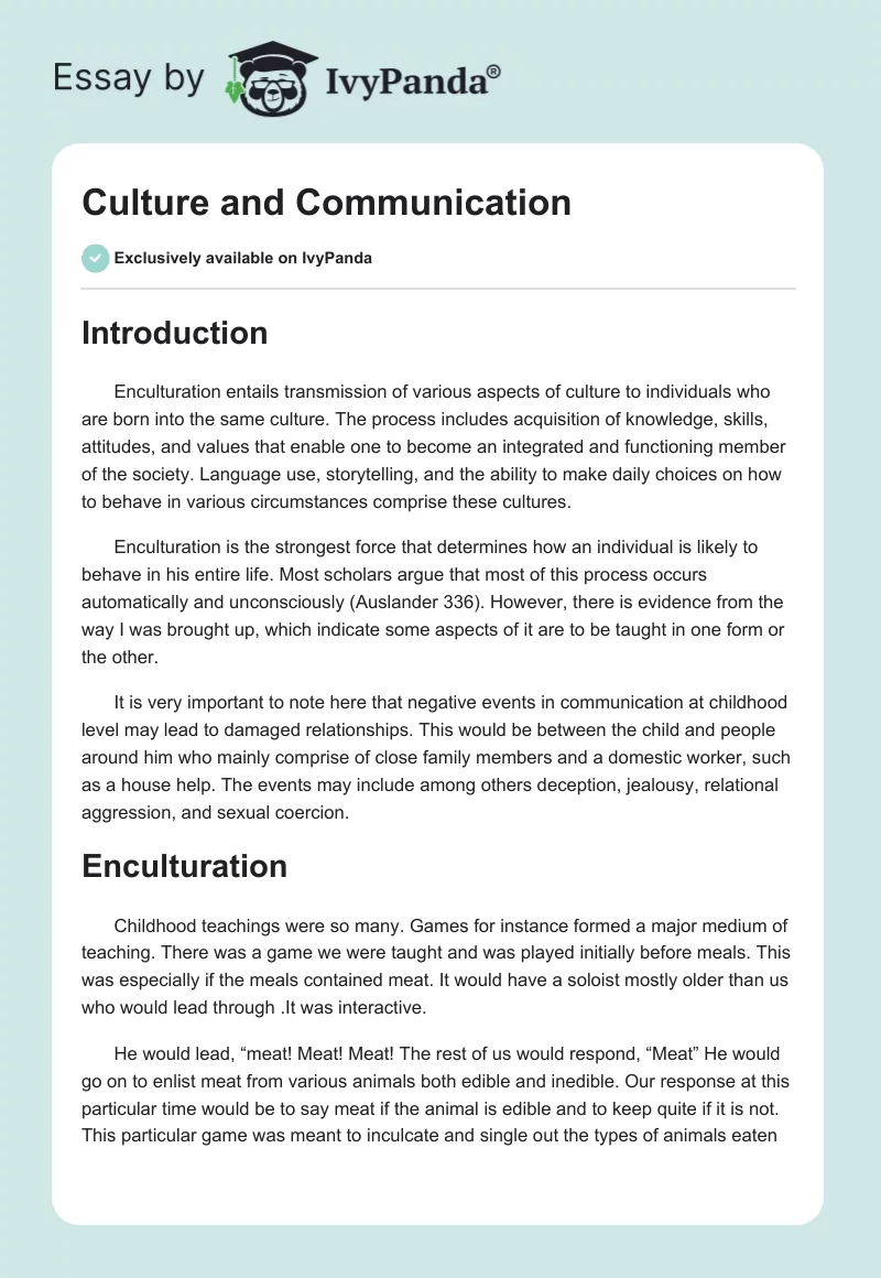 Culture and Communication. Page 1