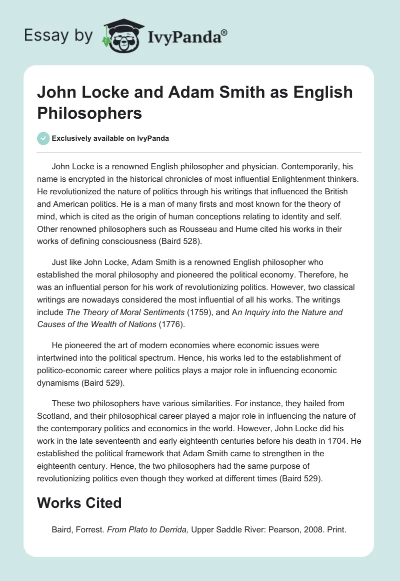 John Locke and Adam Smith as English Philosophers. Page 1