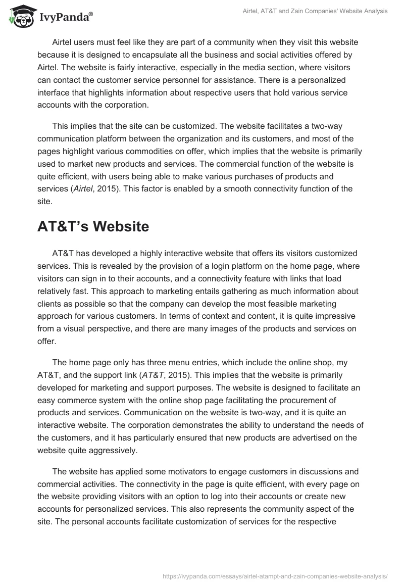 Airtel, AT&T and Zain Companies' Website Analysis. Page 2