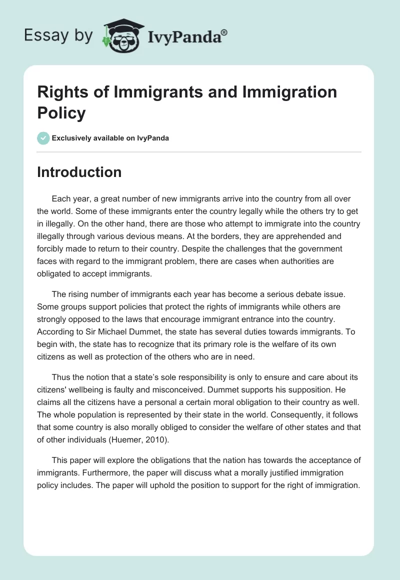 Rights of Immigrants and Immigration Policy. Page 1