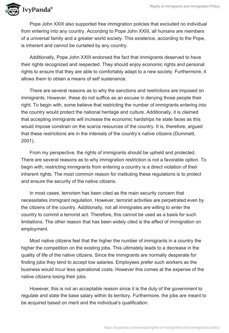 Rights of Immigrants and Immigration Policy. Page 3