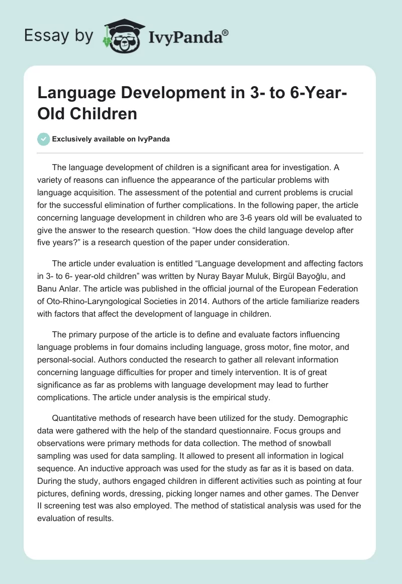 Language Development in 3- to 6-Year-Old Children. Page 1