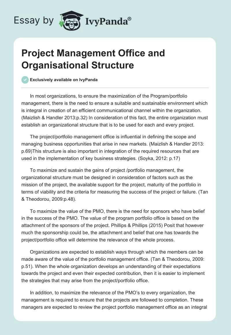 Project Management Office and Organisational Structure. Page 1