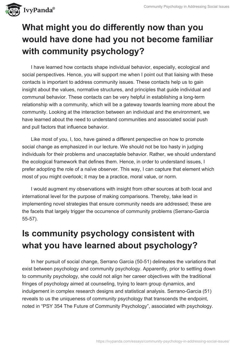 Community Psychology in Addressing Social Issues. Page 2