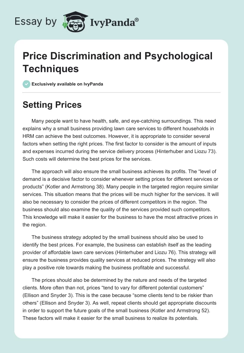 Price Discrimination and Psychological Techniques. Page 1