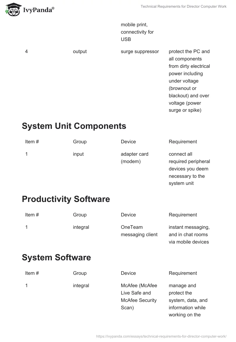 Technical Requirements for Director Computer Work. Page 3