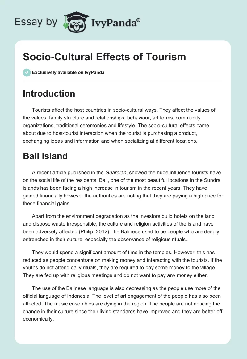 Socio-Cultural Effects of Tourism. Page 1
