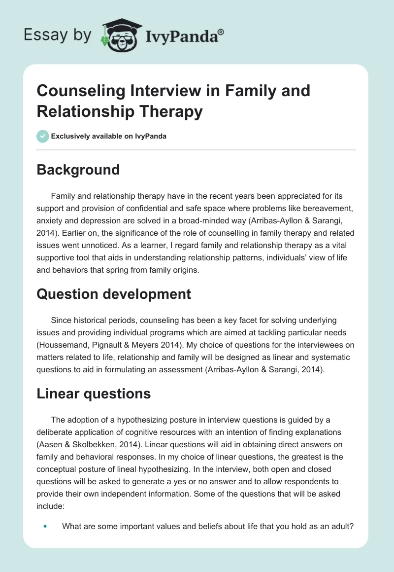 Counseling Interview in Family and Relationship Therapy. Page 1