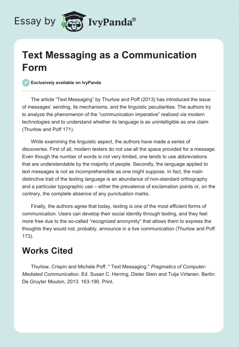 Text Messaging as a Communication Form. Page 1