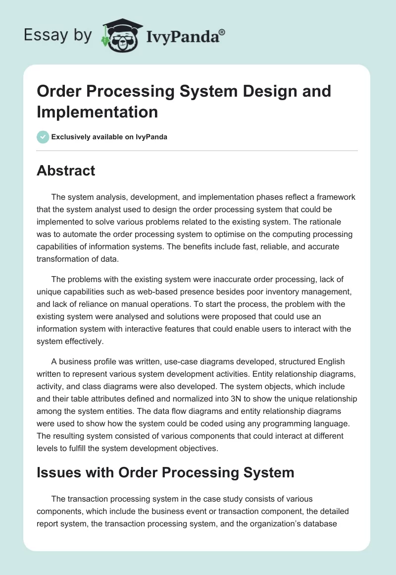 Order Processing System Design and Implementation. Page 1