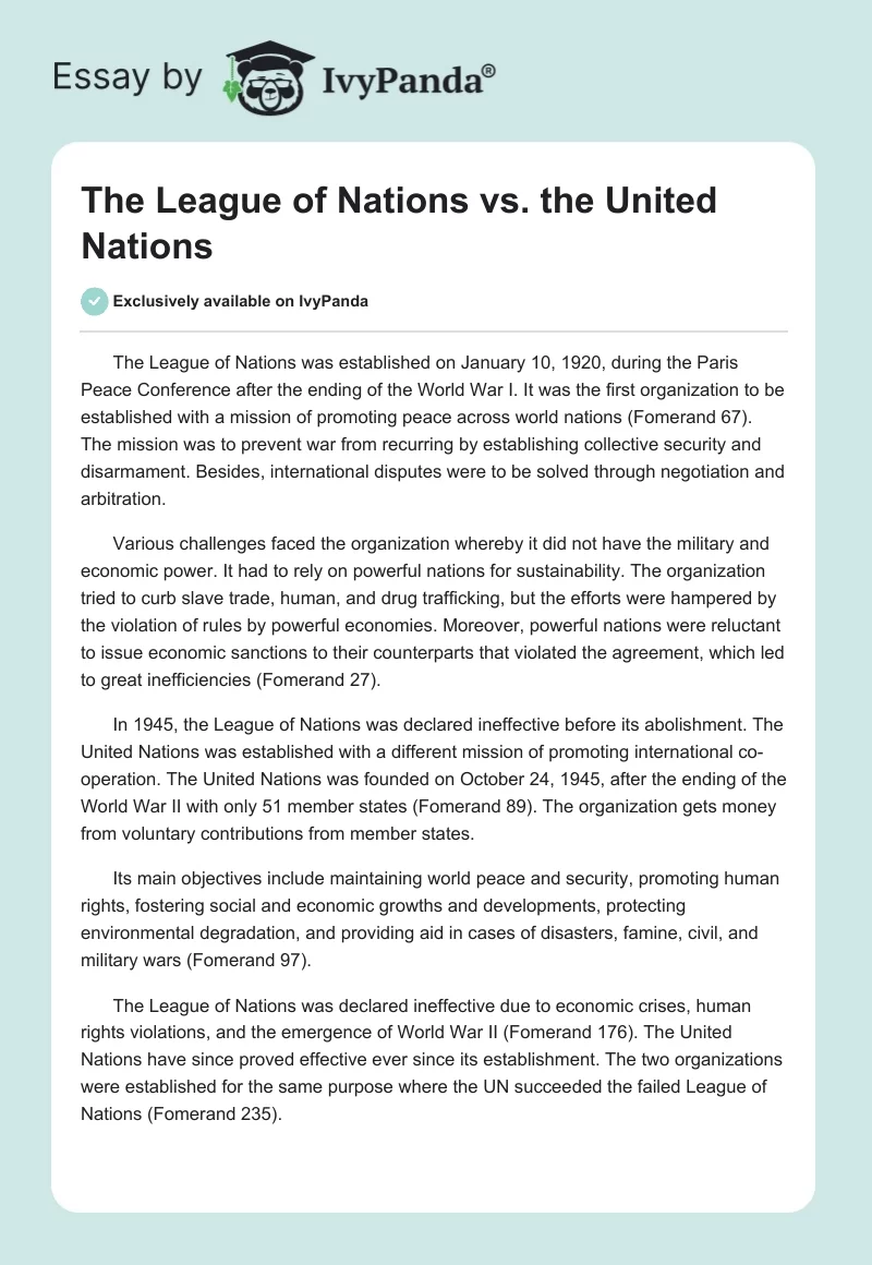 The League of Nations vs. the United Nations. Page 1
