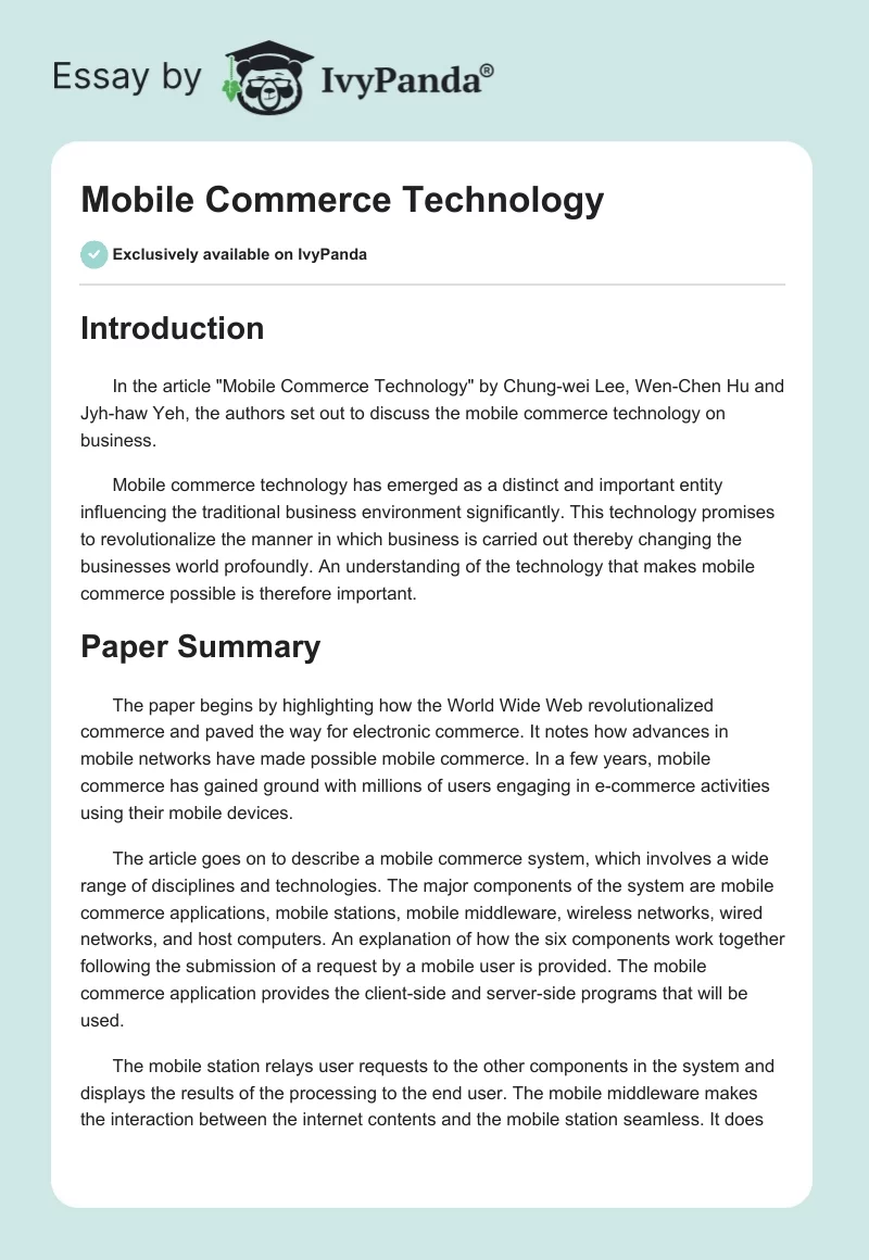 Mobile Commerce Technology. Page 1