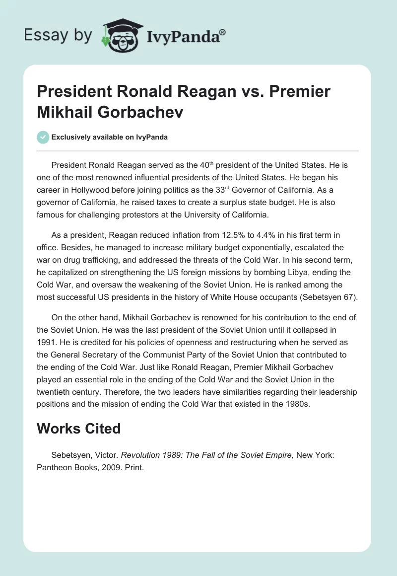 President Ronald Reagan vs. Premier Mikhail Gorbachev. Page 1