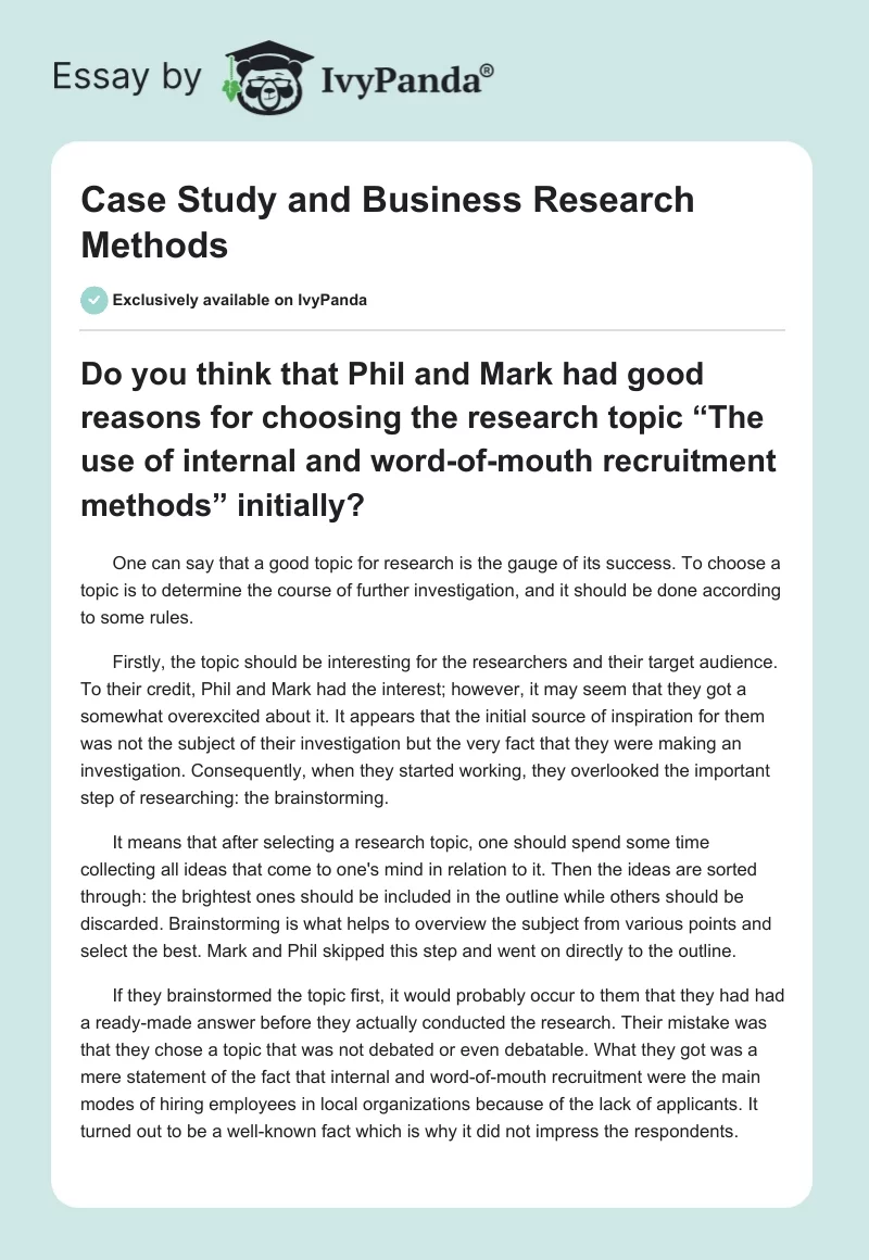 business research methods case study