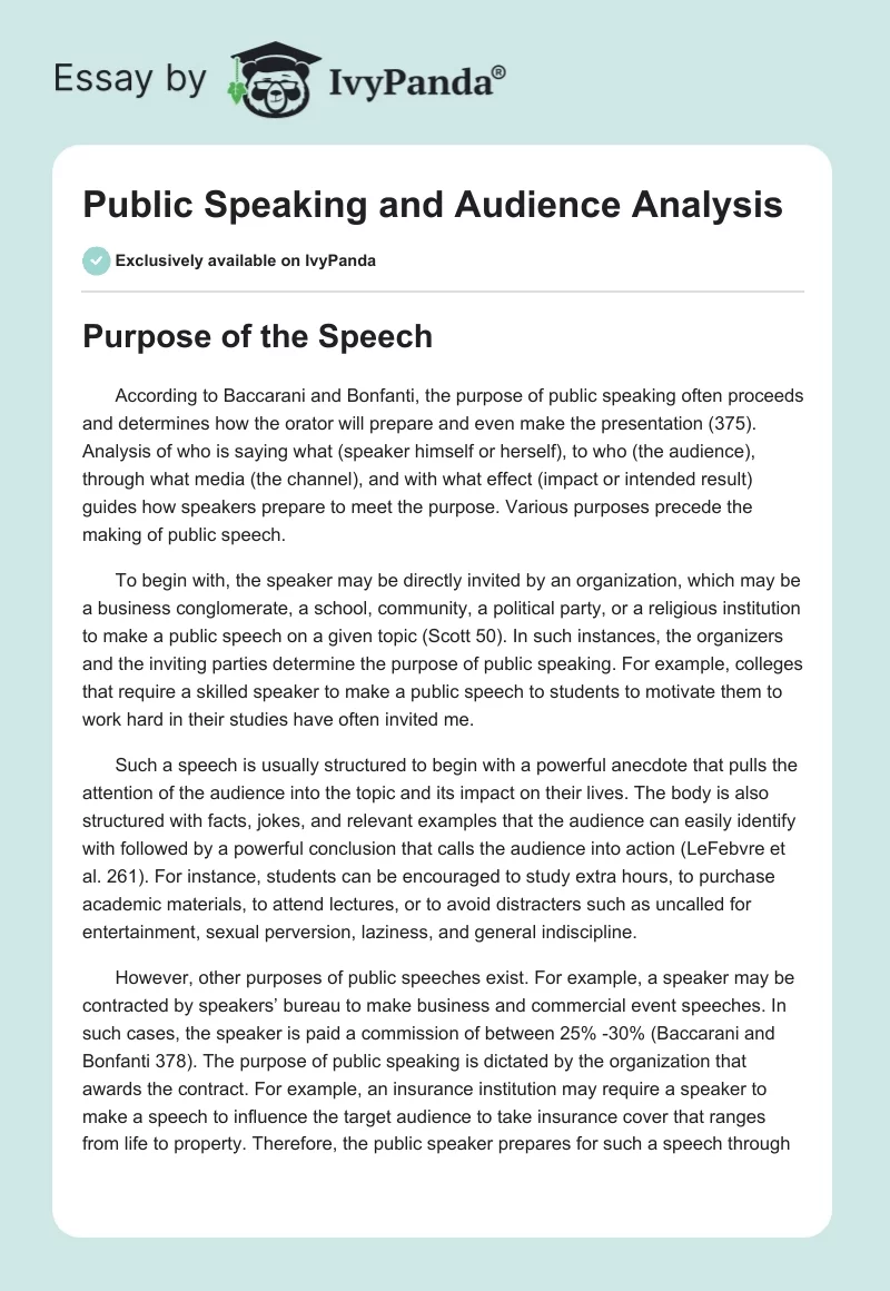 Public Speaking and Audience Analysis. Page 1
