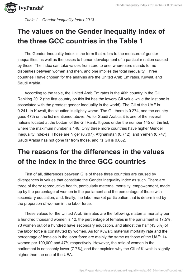 Gender Inequality Index 2013 in the Gulf Countries. Page 2