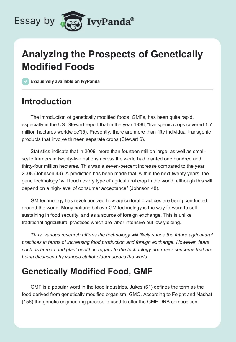 Analyzing the Prospects of Genetically Modified Foods. Page 1