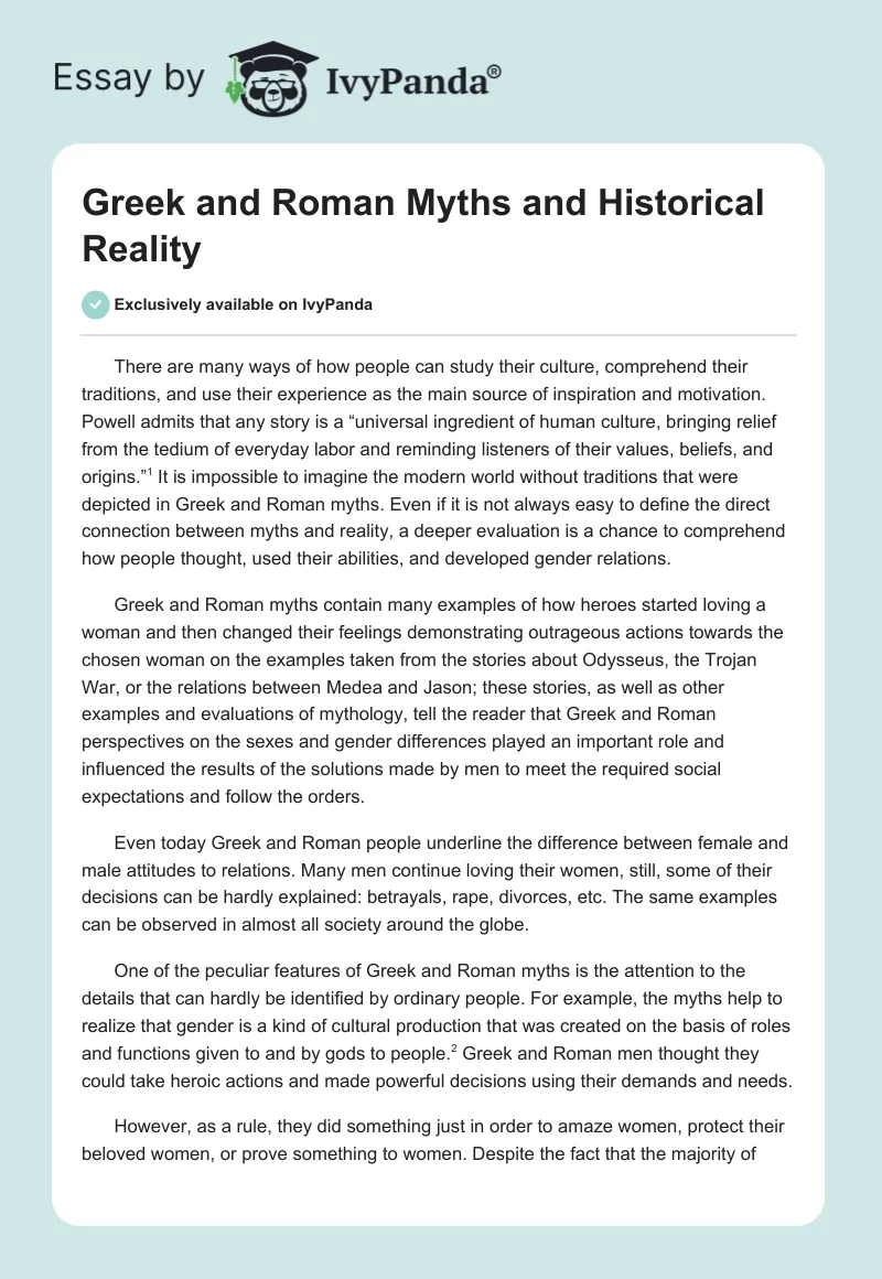 Greek and Roman Myths and Historical Reality. Page 1