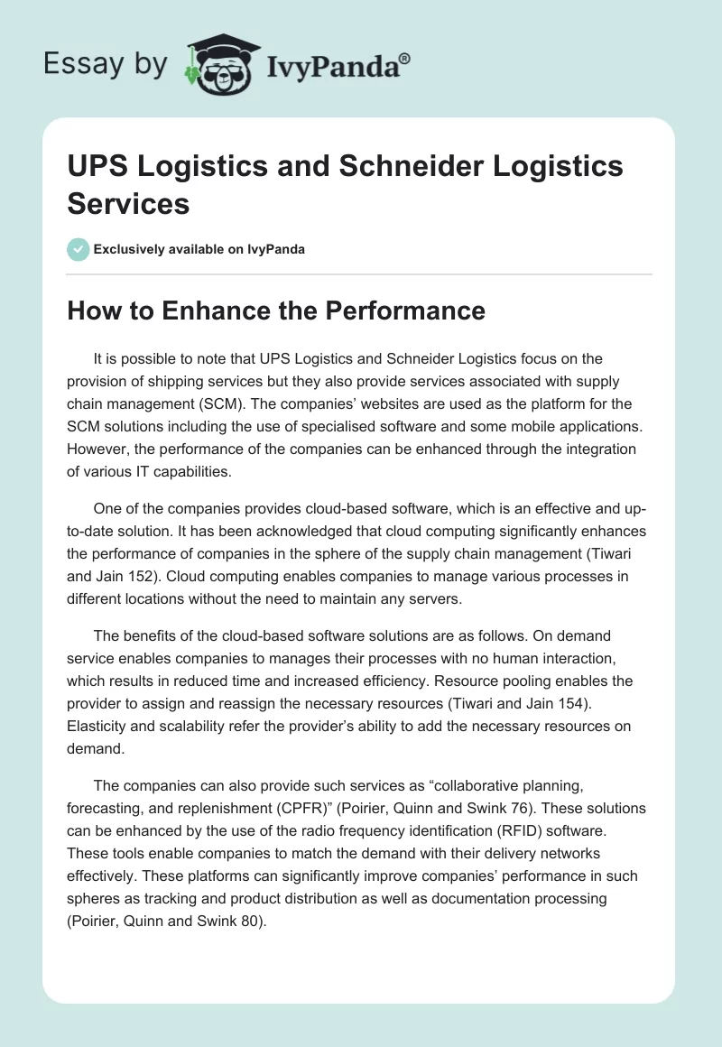 UPS Logistics and Schneider Logistics Services. Page 1