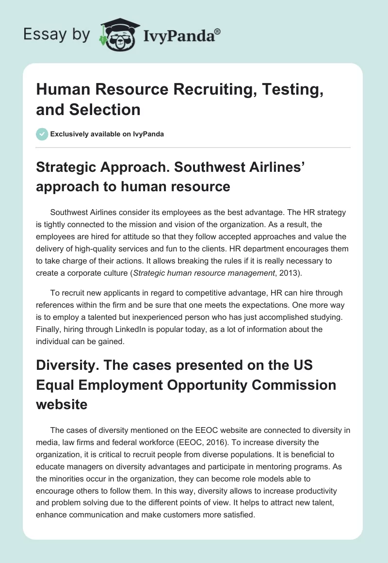 Human Resource Recruiting, Testing, and Selection. Page 1