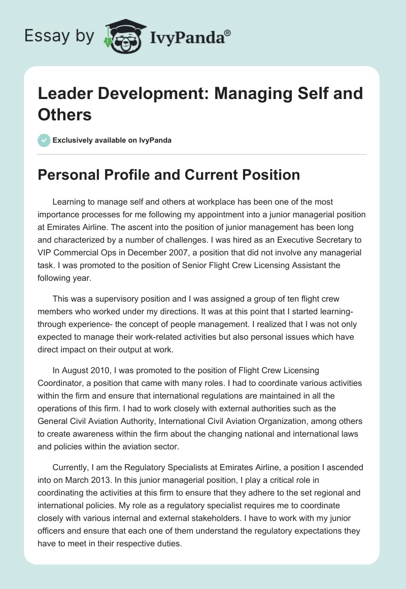 Leader Development: Managing Self and Others. Page 1