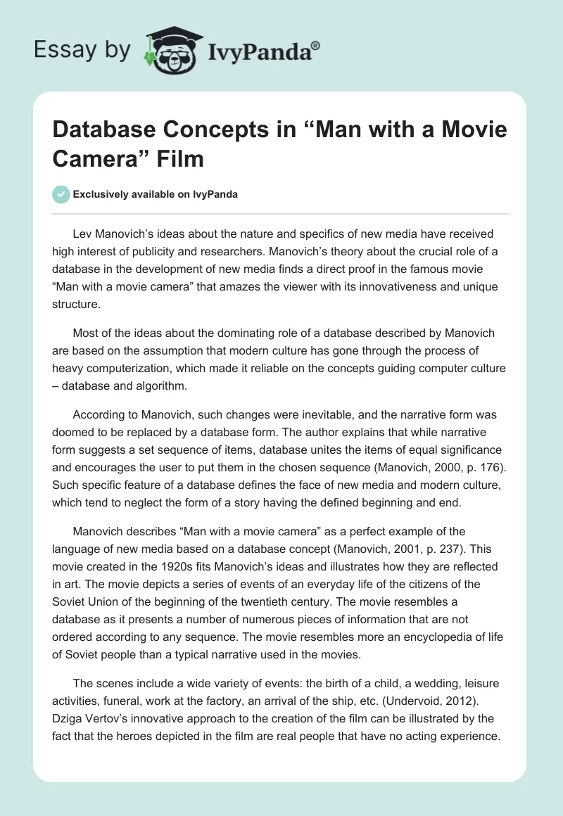 Database Concepts in “Man with a Movie Camera” Film. Page 1