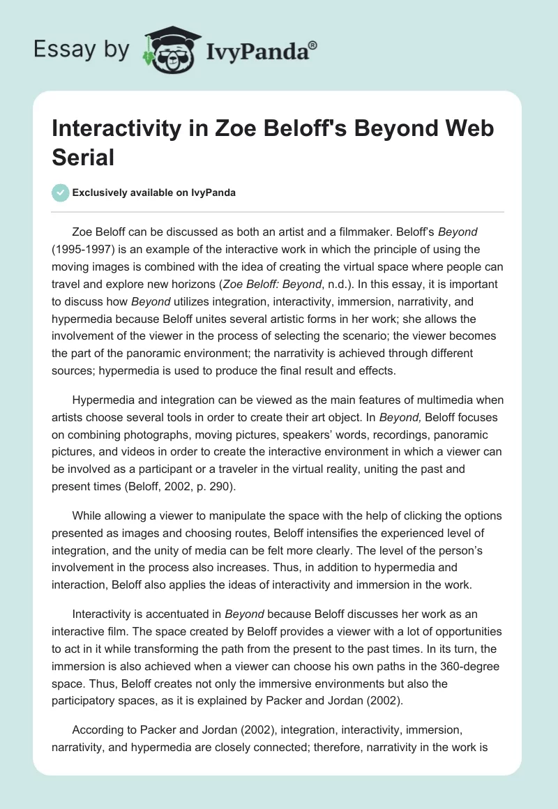 Interactivity in Zoe Beloff's "Beyond" Web Serial. Page 1