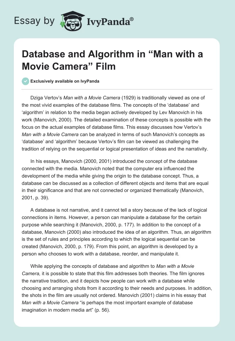 Database and Algorithm in “Man with a Movie Camera” Film. Page 1