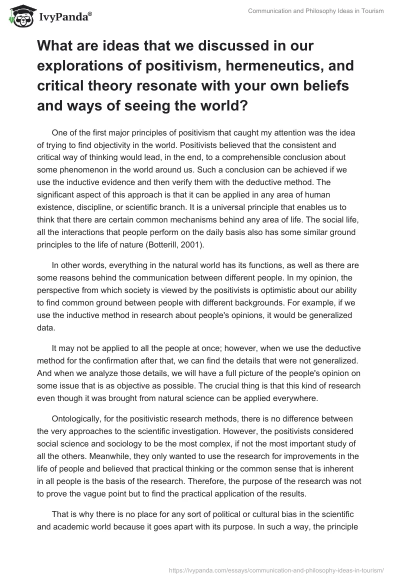 Communication and Philosophy Ideas in Tourism. Page 4