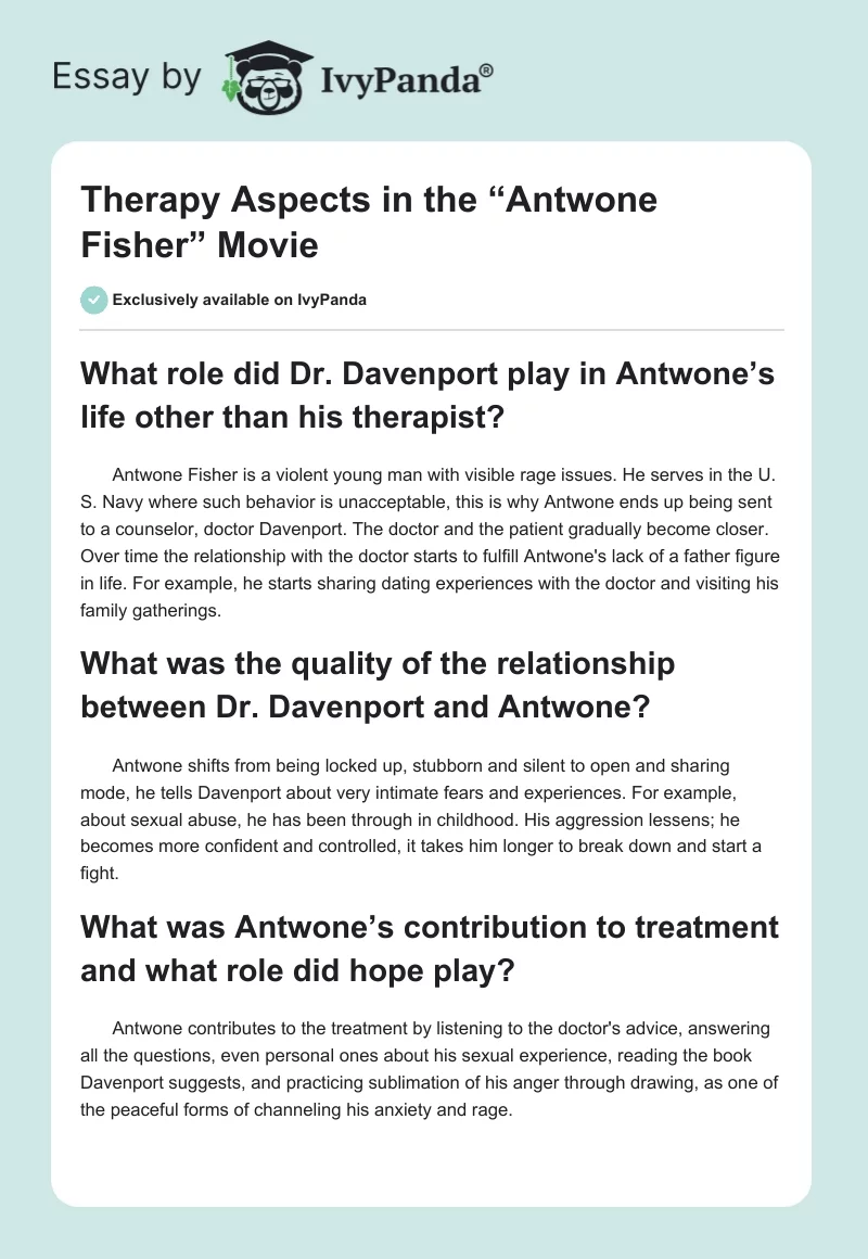 Therapy Aspects in the “Antwone Fisher” Movie. Page 1