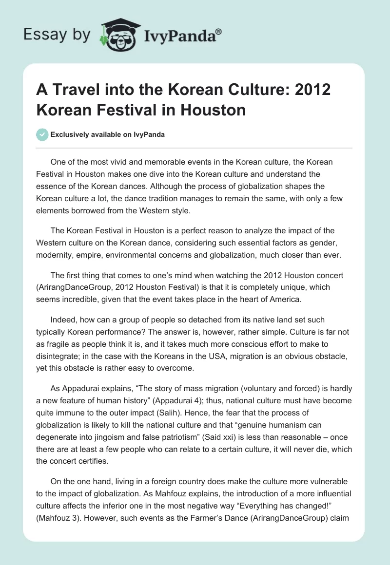 A Travel Into the Korean Culture: 2012 Korean Festival in Houston. Page 1